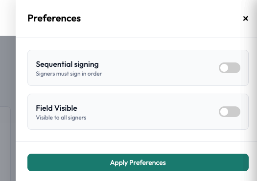 Signature Preferences section with signing process configuration options in Undersign